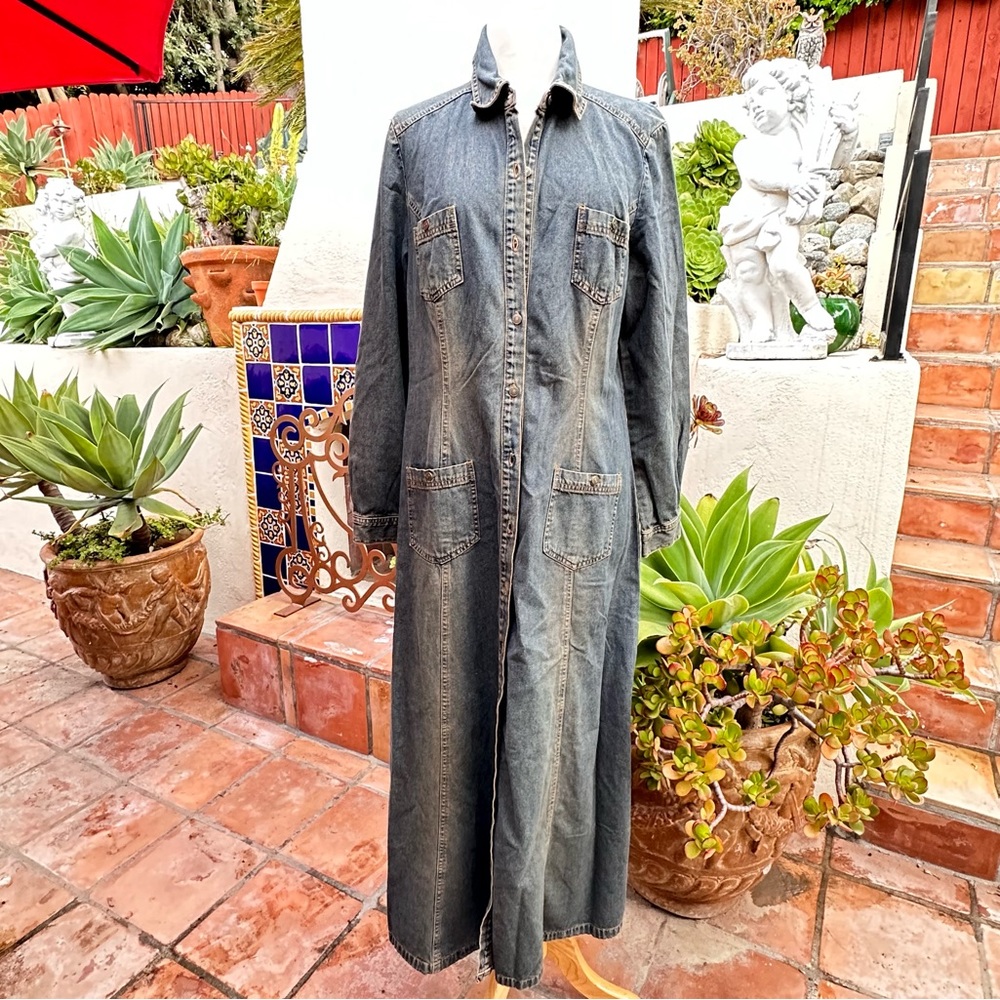Jeneology Newport News Pockets Metal Closures Denim Coat Dress Jacket Sz…